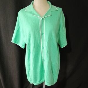 Brand Pajama Top in Green with White Trim